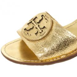 Pre Owned Tory Burch Gold 'Aerin' Slide Sandals Size 38.5