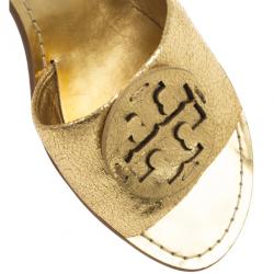 Pre Owned Tory Burch Gold 'Aerin' Slide Sandals Size 38.5