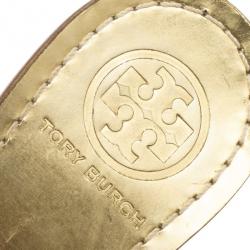 Pre Owned Tory Burch Gold 'Aerin' Slide Sandals Size 38.5