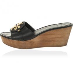 مملوكة مسبقًا Tory Burch Black Leather "Patti 3" Mid Wedge Slide Size 40.5