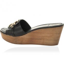 مملوكة مسبقًا Tory Burch Black Leather "Patti 3" Mid Wedge Slide Size 40.5