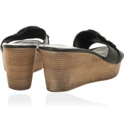مملوكة مسبقًا Tory Burch Black Leather "Patti 3" Mid Wedge Slide Size 40.5
