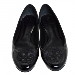 Pre Owned Tory Burch Black Patent Leather Luisa Micro Ballet Flats Size 36