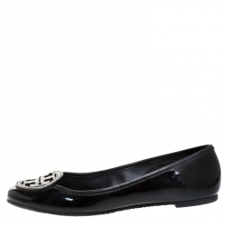 Pre Owned Tory Burch Black Patent Leather Luisa Micro Ballet Flats Size 36
