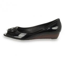Pre Owned Tory Burch Black Patent Peep Toe Carol Mini Wedges Size 38Size 38