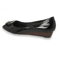 Pre Owned Tory Burch Black Patent Peep Toe Carol Mini Wedges Size 38Size 38