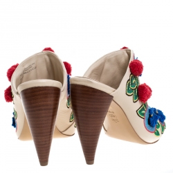 Pre Owned Tory Burch Multicolor Embroidered Leather Ellis Peep Toe Mules Size 38.5