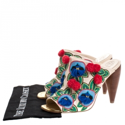 Pre Owned Tory Burch Multicolor Embroidered Leather Ellis Peep Toe Mules Size 38.5