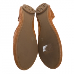 مملوكة مسبقًا Tory Burch Brown Leather Round Toe Ballet Flats Size 36.5