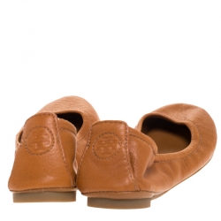 مملوكة مسبقًا Tory Burch Brown Leather Round Toe Ballet Flats Size 36.5