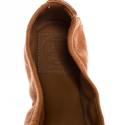 مملوكة مسبقًا Tory Burch Brown Leather Round Toe Ballet Flats Size 36.5