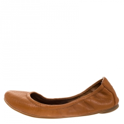 مملوكة مسبقًا Tory Burch Brown Leather Round Toe Ballet Flats Size 36.5