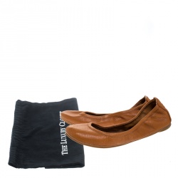 مملوكة مسبقًا Tory Burch Brown Leather Round Toe Ballet Flats Size 36.5