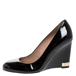 مملوكة مسبقًا Tory Burch Black Patent Leather Wedge Pumps Size 37