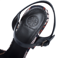 مملوكة مسبقًا صندل توري برش سيور كاحل نعل سميك قماش بروكادي متعدد الألوان مقاس 39