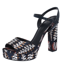 مملوكة مسبقًا صندل توري برش سيور كاحل نعل سميك قماش بروكادي متعدد الألوان مقاس 39