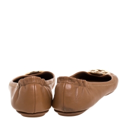 Pre Owned Tory Burch Brown Leather Minnie Scrunch Ballet Flats Size 37