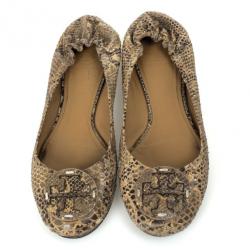 Pre Owned Tory Burch Python Embossed Reva Ballet Flats Size 39.5