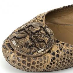 Pre Owned Tory Burch Python Embossed Reva Ballet Flats Size 39.5