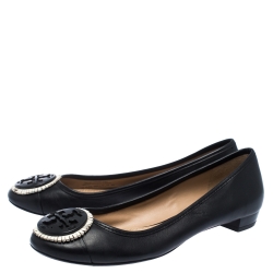 Pre Owned Tory Burch Black Leather Ballet Flats Size 38