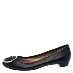 Pre Owned Tory Burch Black Leather Ballet Flats Size 38