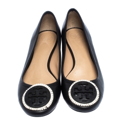 Pre Owned Tory Burch Black Leather Ballet Flats Size 38