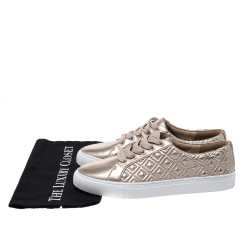 مملوكة مسبقًا حذاء رياضي توري برش أربطة جلد مبطن ماريون ذهبي وردي ميتالك مقاس 39.5