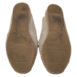 Pre Owned  Tory Burch Beige Canvas Applique Embellished Castaway Espadrille Flats Size 39.5