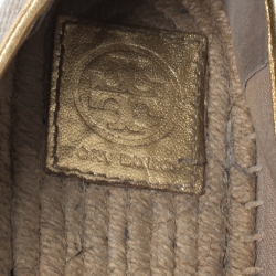 Pre Owned  Tory Burch Beige Canvas Applique Embellished Castaway Espadrille Flats Size 39.5