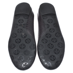 مملوكة مسبقًا Tory Burch Black Lizard Embossed Leather Reva Scrunch Ballet Flats Size 39.5