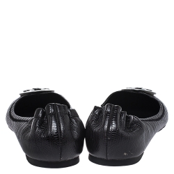 مملوكة مسبقًا Tory Burch Black Lizard Embossed Leather Reva Scrunch Ballet Flats Size 39.5