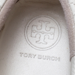 Pre Owned Tory Burch White Marion Quilted Leather Lace Up Sneakers Size 40