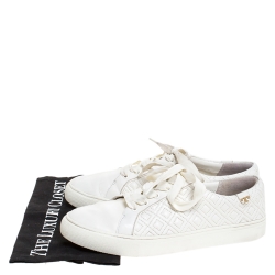 Pre Owned Tory Burch White Marion Quilted Leather Lace Up Sneakers Size 40