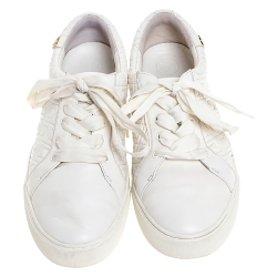 Pre Owned Tory Burch White Marion Quilted Leather Lace Up Sneakers Size 40