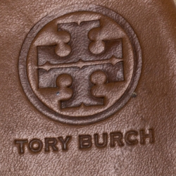 Pre Owned صندل توري برش مقدمة مفتوحة كعب روكي مرصع كانفاس بيج مقاس 38.5