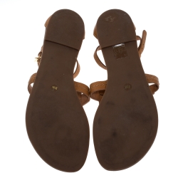 Pre Owned Tory Burch Tan Leather Phoebe Thong Ankle Strap Flat Sandals Size 38.5