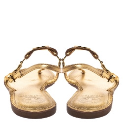 Pre Owned صندل توري برش فلات سير كاحل جلد بني مقاس 39