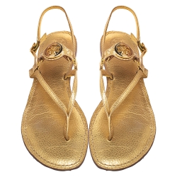 Pre Owned صندل توري برش فلات سير كاحل جلد بني مقاس 39