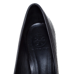 مملوكة مسبقًا حذاء كعب عالي توري برش جلد نقش ثعبان أسود كعب مربع سميك مقاس 39