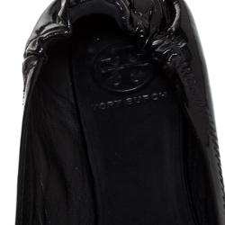 Pre Owned حذاء باليرينا فلات توري برش جلد ريفا أسود لامع مقاس 37.5