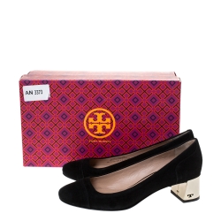 Pre Owned Tory Burch Black Suede Leather Block Heel Pumps Size 37