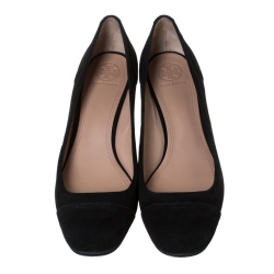 Pre Owned Tory Burch Black Suede Leather Block Heel Pumps Size 37