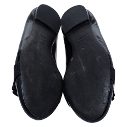 Pre Owned Tory Burch Black Leather Bow Ballet Flats Size 38.5