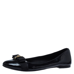 Pre Owned Tory Burch Black Leather Bow Ballet Flats Size 38.5