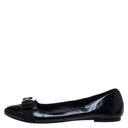 Pre Owned Tory Burch Black Leather Bow Ballet Flats Size 38.5