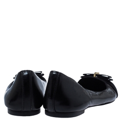 Pre Owned Tory Burch Black Leather Bow Ballet Flats Size 38.5