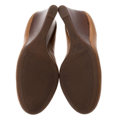 Pre Owned حذاء كعب عالي توري بورش شعار الماركة مقدمة مستديرة جلد بني مقاس 37