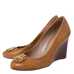 Pre Owned حذاء كعب عالي توري بورش شعار الماركة مقدمة مستديرة جلد بني مقاس 37