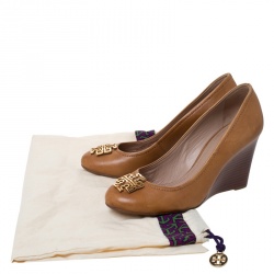 Pre Owned حذاء كعب عالي توري بورش شعار الماركة مقدمة مستديرة جلد بني مقاس 37