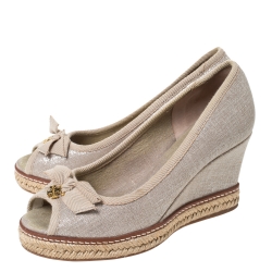 Pre Owned حذاء كعب عالي توري برش جاكي غليتر بيج إسبادريل بفيونكة كعب روكي مقاس 36